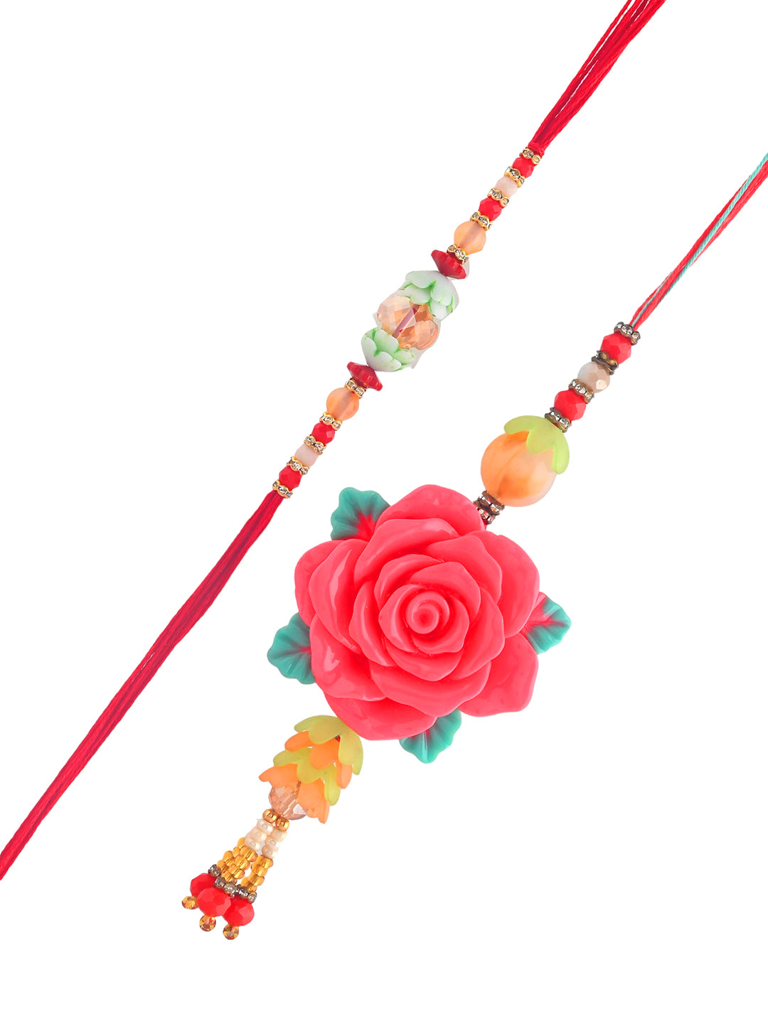 Pink Rose Bead Work Bhaiya Bhabhi Rakhi