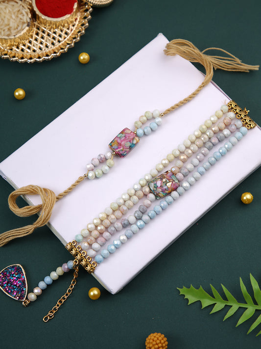 Multilayered Beads Work Bhaiya Bhabhi Rakhi