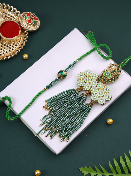 Green Floral Stone Work Bhaiya Bhabhi Rakhi