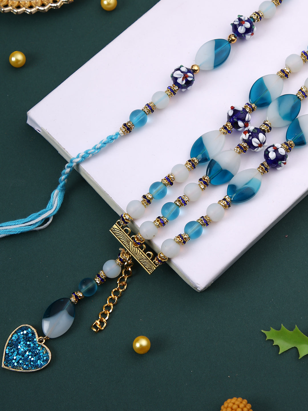 Blue & White Stoned Work Bhaiya Bhabhi Rakhi