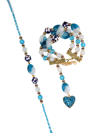 Blue & White Stoned Work Bhaiya Bhabhi Rakhi