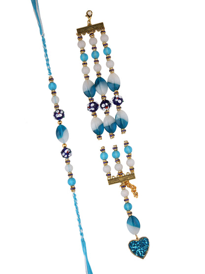 Blue & White Stoned Work Bhaiya Bhabhi Rakhi