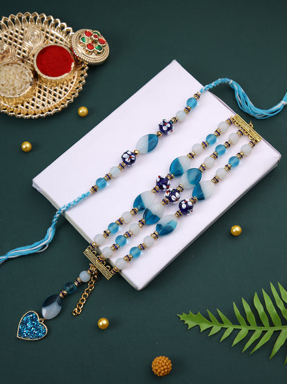 Blue & White Stoned Work Bhaiya Bhabhi Rakhi