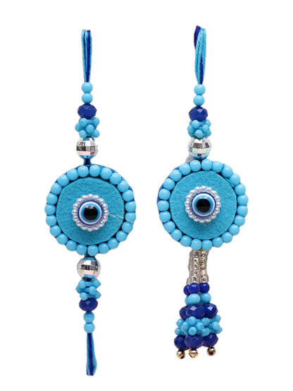 Handcrafted Evil Eye Blue Beaded Bhaiya Bhabhi Rakhi Set with Box