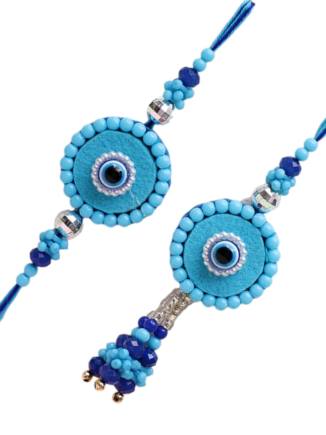 Handcrafted Evil Eye Blue Beaded Bhaiya Bhabhi Rakhi Set with Box