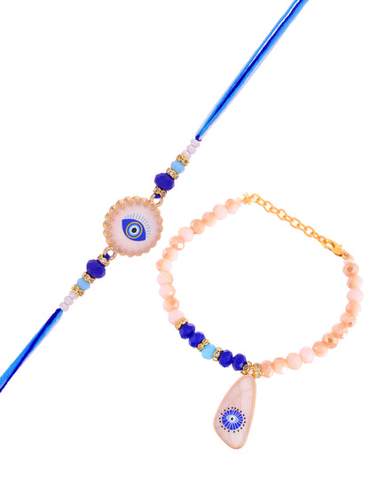 Premium Evil Eye Rakhi Bracelet Combo For Bhaiya Bhabhi With Luxe Beads