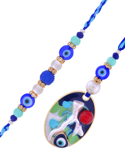 Evil Eye Oval Ceramic Bhaiya Bhabhi Rakhi Set