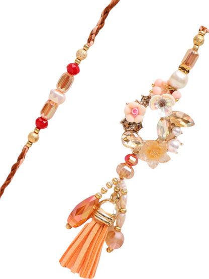 Mauli Inspired Floral Rakhi Pair with Pastel Festive Detailing with Box