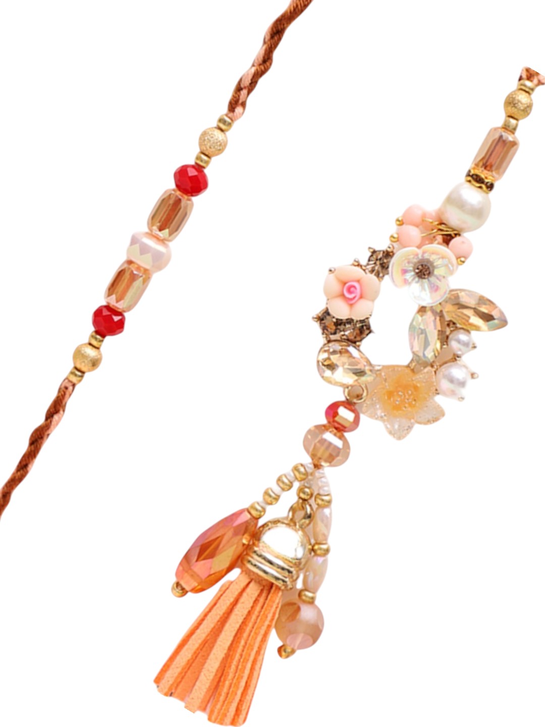 Mauli Inspired Floral Rakhi Pair with Pastel Festive Detailing