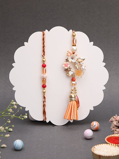 Mauli Inspired Floral Rakhi Pair with Pastel Festive Detailing with Box