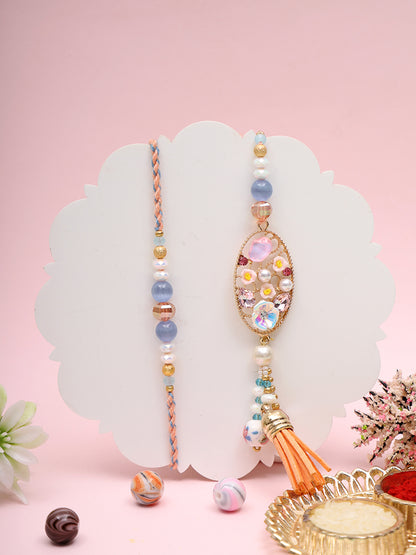 Handmade Bhaiya Bhabhi Rakhi with Soft Pastel Glam Touch with Box