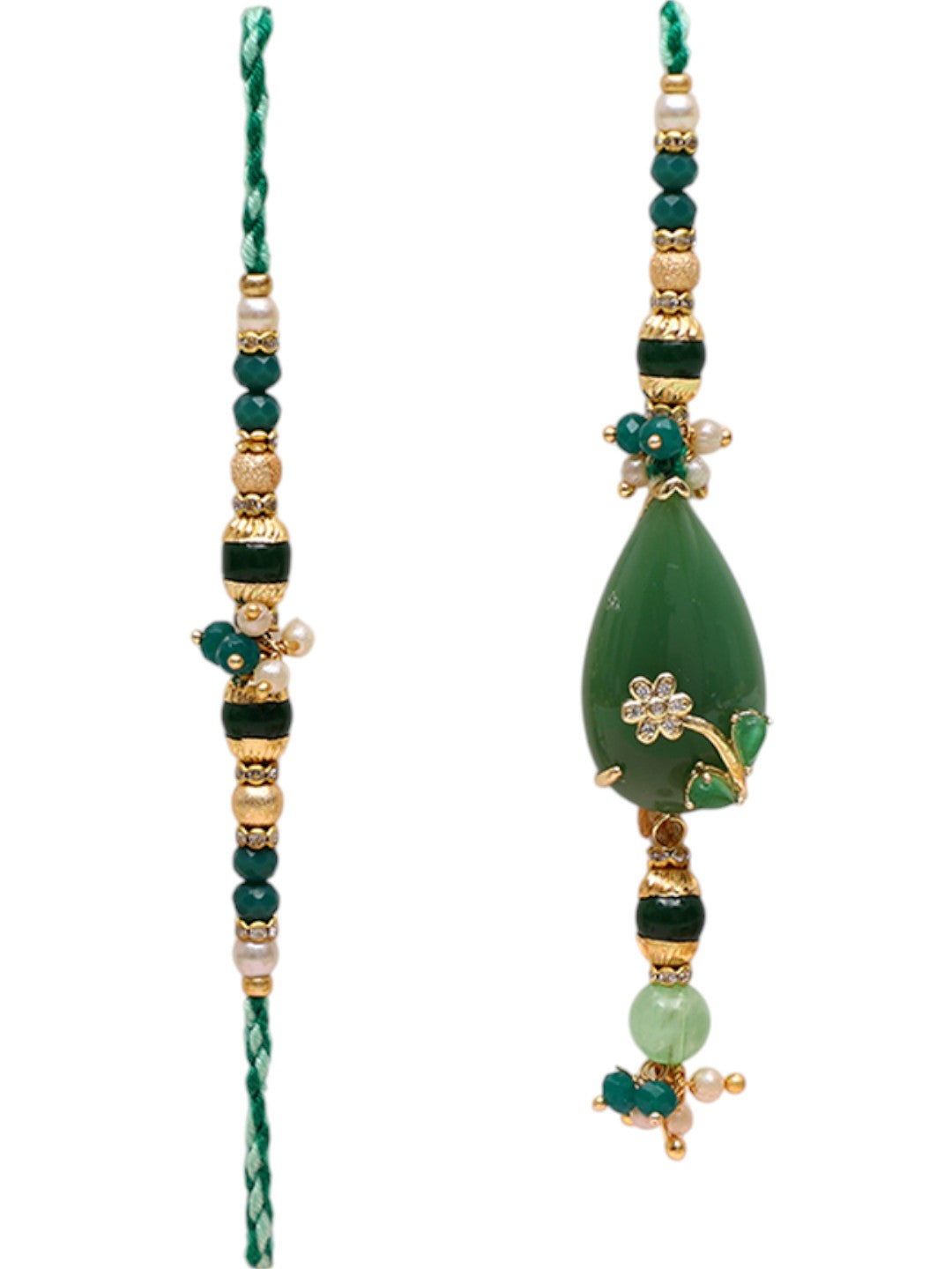 Riwaayat Rakhi Pair with Emerald Drop and Floral Motif Work with Box