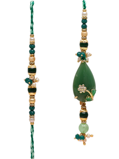 Riwaayat Rakhi Pair with Emerald Drop and Floral Motif Work