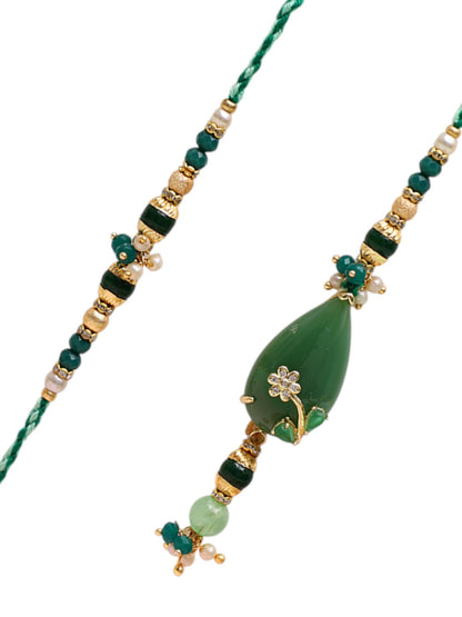 Riwaayat Rakhi Pair with Emerald Drop and Floral Motif Work