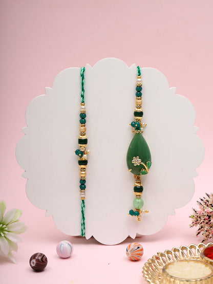 Riwaayat Rakhi Pair with Emerald Drop and Floral Motif Work