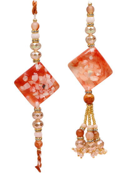 Amber Charm Rakhi Set with Resin Blocks and Festive Tassel with Box