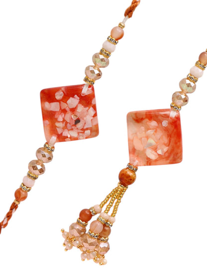 Amber Charm Rakhi Set with Resin Blocks and Festive Tassel with Box