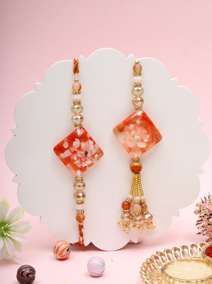 Amber Charm Rakhi Set with Resin Blocks and Festive Tassel with Box