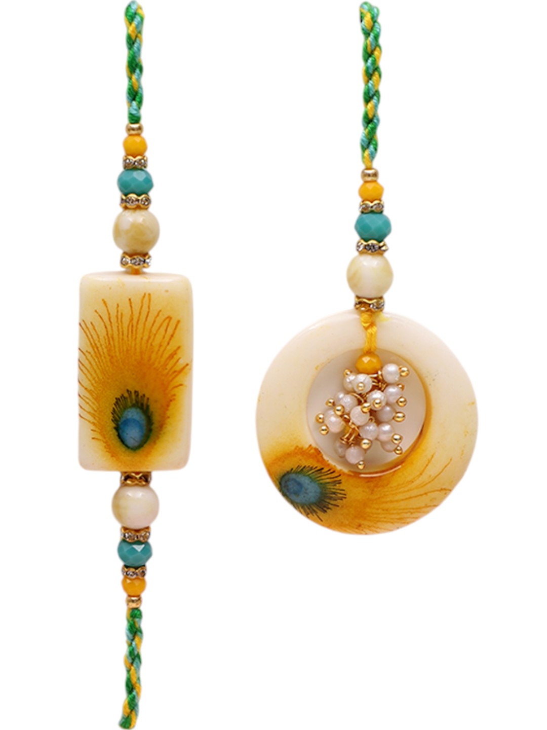 Handcrafted Bhaiya Bhabhi Rakhi with Mayur Feather Detailing with Box