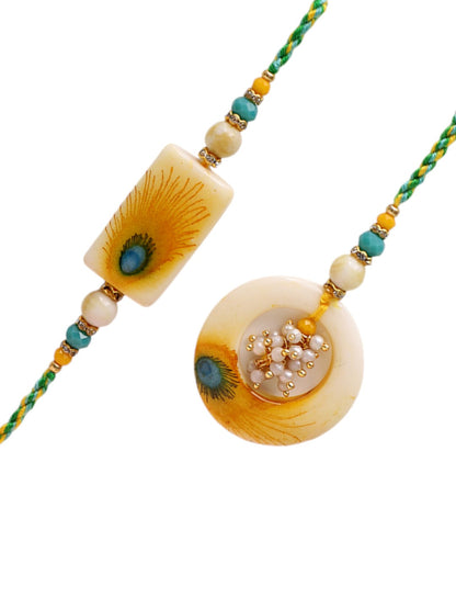 Handcrafted Bhaiya Bhabhi Rakhi with Mayur Feather Detailing with Box