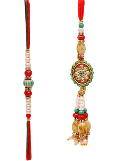 Handcrafted Bhaiya Bhabhi Rakhi with Traditional Design and Mauli Threads