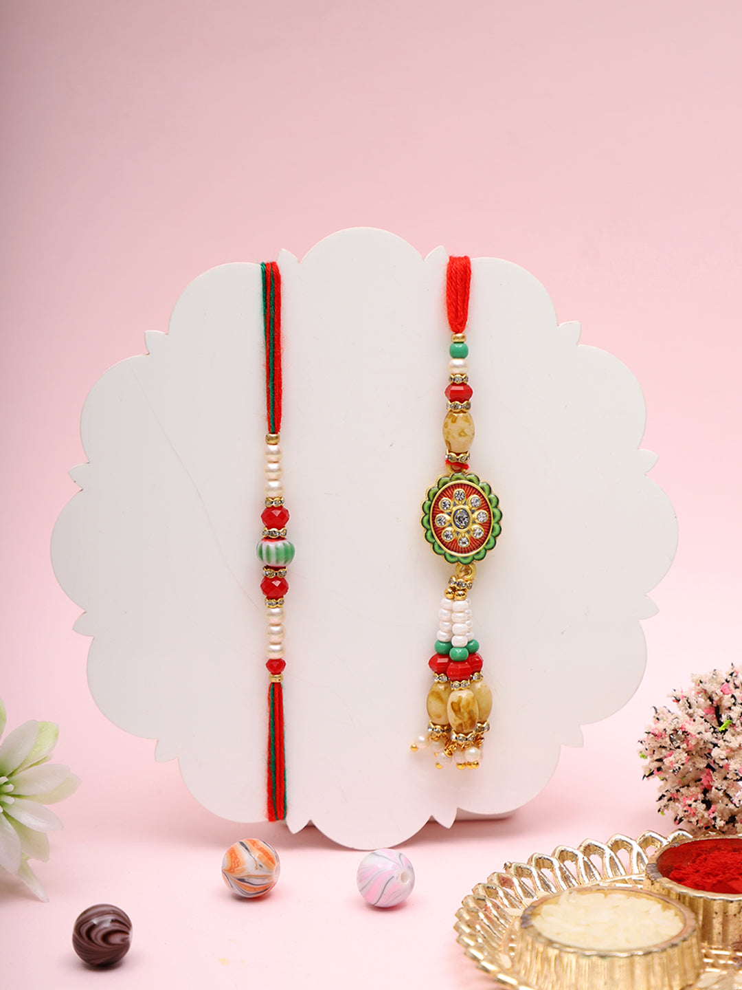 Handcrafted Bhaiya Bhabhi Rakhi with Traditional Design and Mauli Threads
