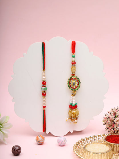Handcrafted Bhaiya Bhabhi Rakhi with Traditional Design and Mauli Threads