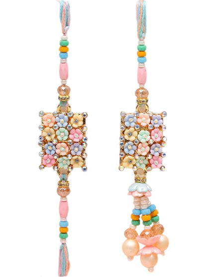 Phoolon Wali Rakhi Set with Pastel Pearls and Beaded Tassel