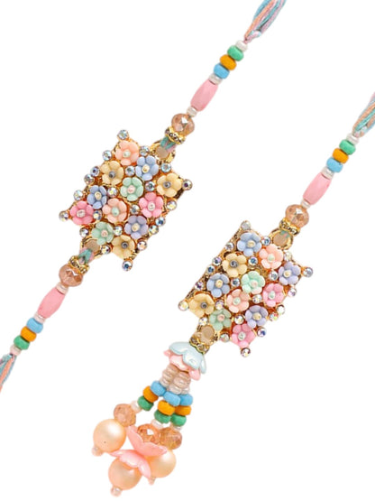 Phoolon Wali Rakhi Set with Pastel Pearls and Beaded Tassel