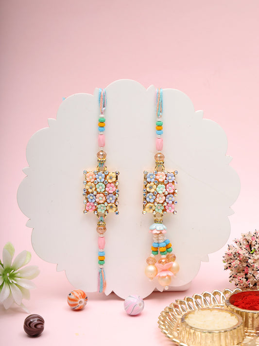Phoolon Wali Rakhi Set with Pastel Pearls and Beaded Tassel with Box