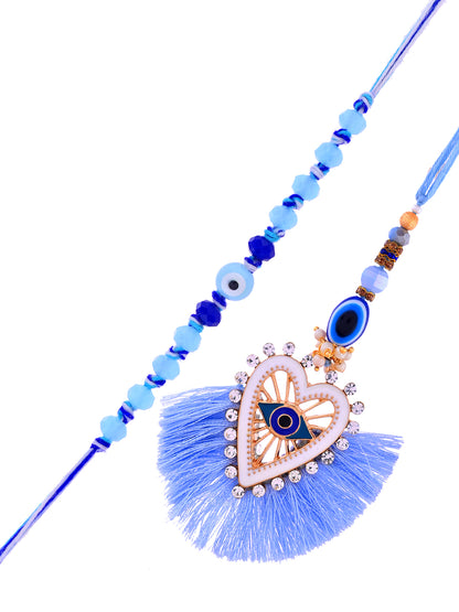 Boho Chic Bhaiya Bhabhi Rakhi with Ceramic Heart & Suraksha Charm with Box