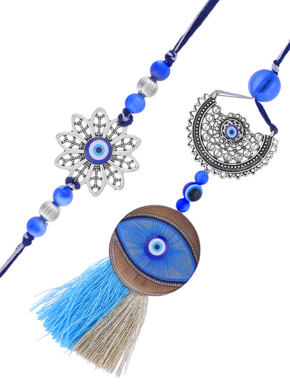 Statement Bhaiya Bhabhi Evil Eye Rakhi Set With Mandala Charm And Tassels with Box