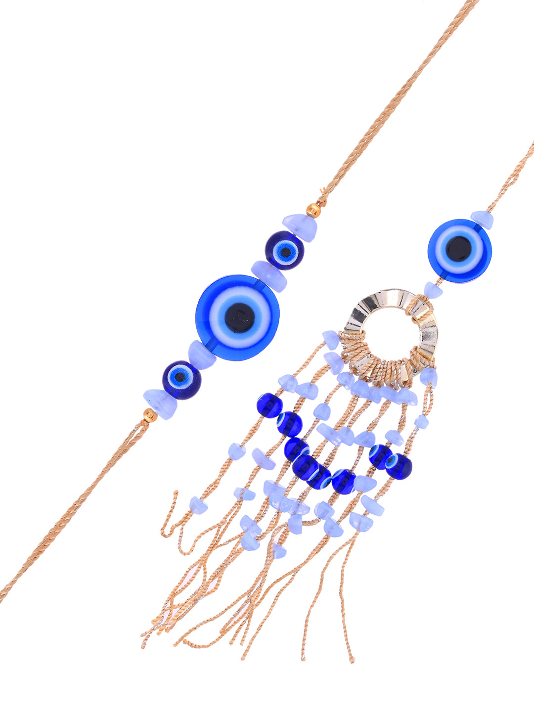 Festive Rakhi Combo With Statement Evil Eye Rakhi And Designer Tassel Lumba With Box