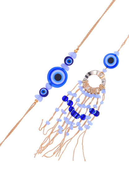 Festive Rakhi Combo With Statement Evil Eye Rakhi And Designer Tassel Lumba With Box