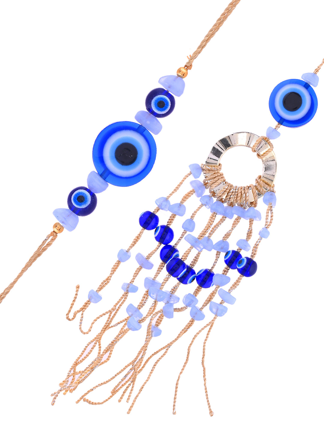 Festive Rakhi Combo With Statement Evil Eye Rakhi And Designer Tassel Lumba With Box