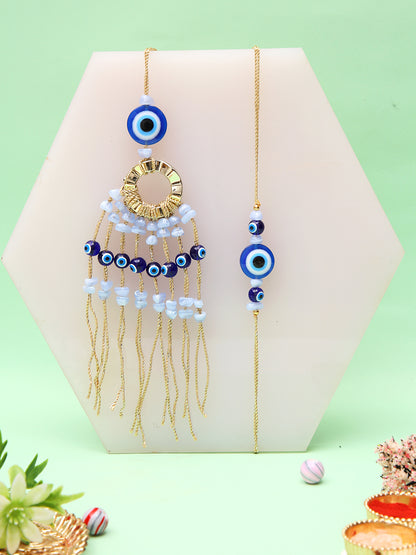 Festive Rakhi Combo With Statement Evil Eye Rakhi And Designer Tassel Lumba With Box
