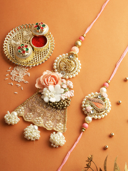 Ornate Floral Blossom Bhaiya Bhabhi Rakhi Set