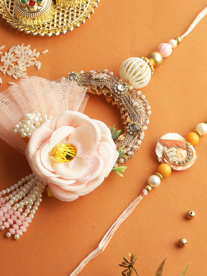 Pink Floral Blossom Bhaiya Bhabhi Rakhi Set