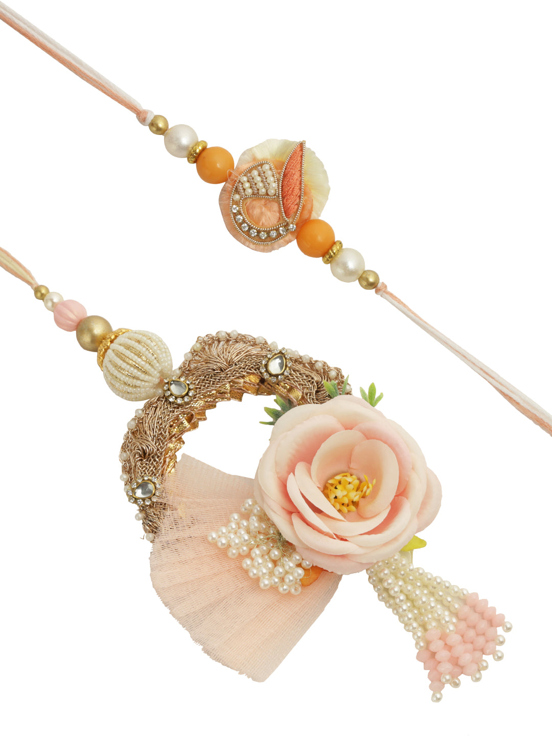 Pink Floral Blossom Bhaiya Bhabhi Rakhi Set