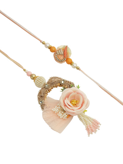 Pink Floral Blossom Bhaiya Bhabhi Rakhi Set