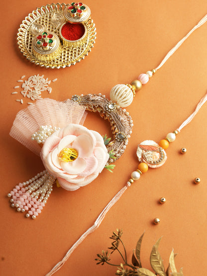 Pink Floral Blossom Bhaiya Bhabhi Rakhi Set