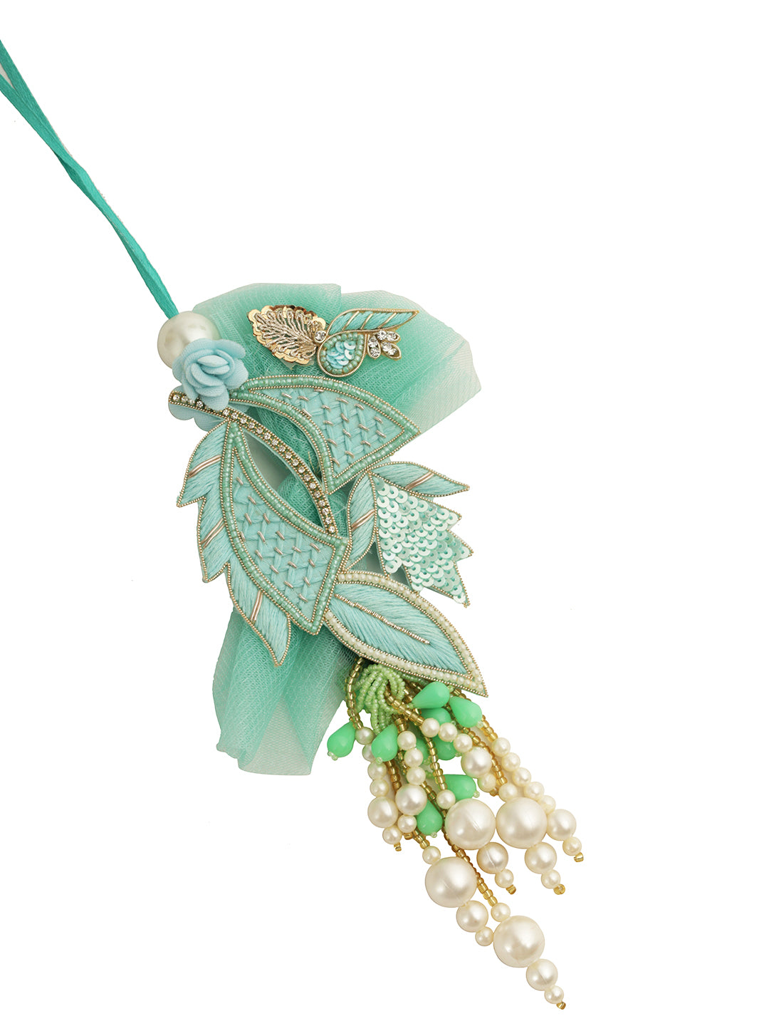 Orante Teal Blue Thread & Bead Work Bhaiya Bhabhi Rakhi