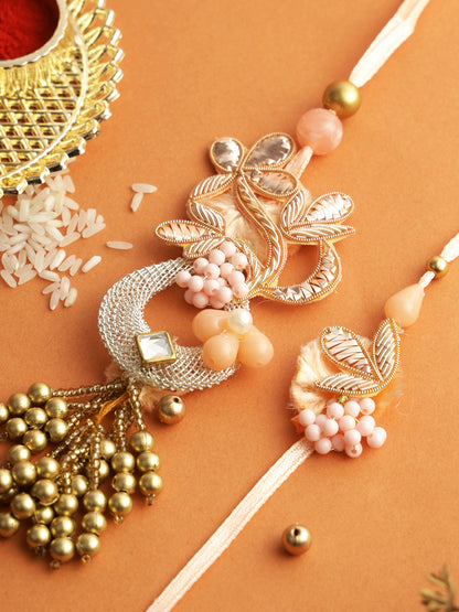 Pink Pearl Embellished Rakhi Set