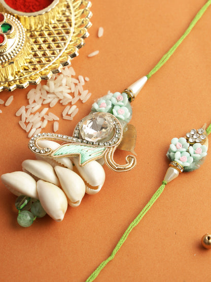 Floral Seashell Bhaiya Bhabhi Rakhi Set