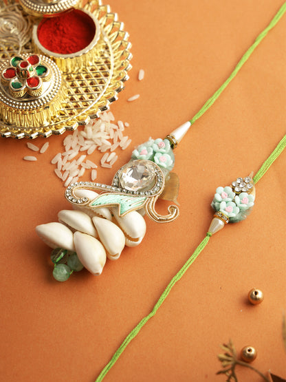 Floral Seashell Bhaiya Bhabhi Rakhi Set