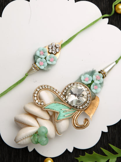 Floral Seashell Bhaiya Bhabhi Rakhi Set