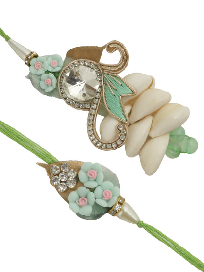 Floral Seashell Bhaiya Bhabhi Rakhi Set