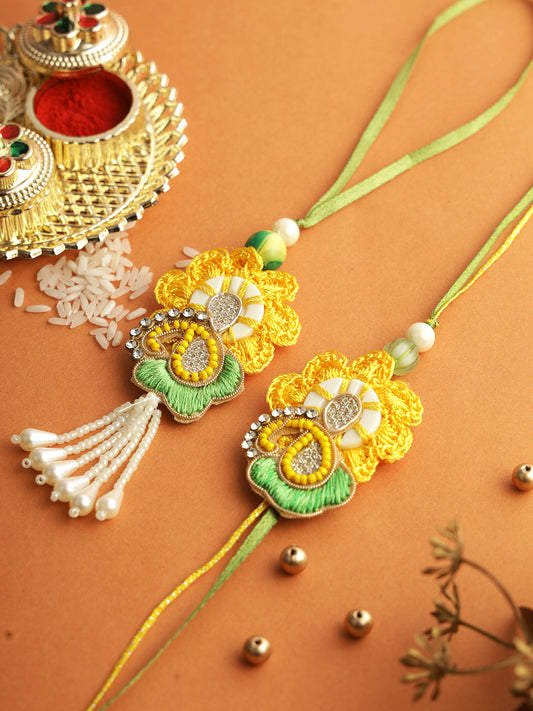 Yellow Flower Crochet Bhaiya Bhabhi Rakhi