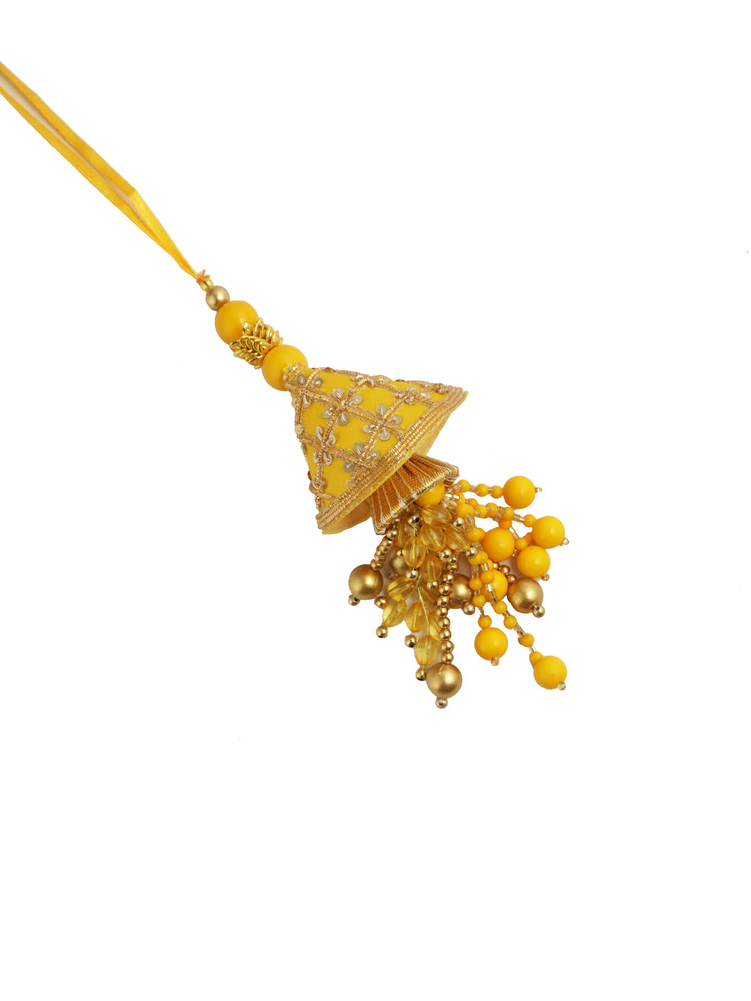 Vibrant Yellow Bhaiya Bhabhi Rakhi with Dangling Beads