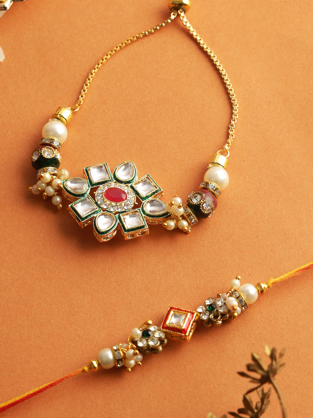 Traditional Kundan Bhaiya Bhabhi Rakhi Set